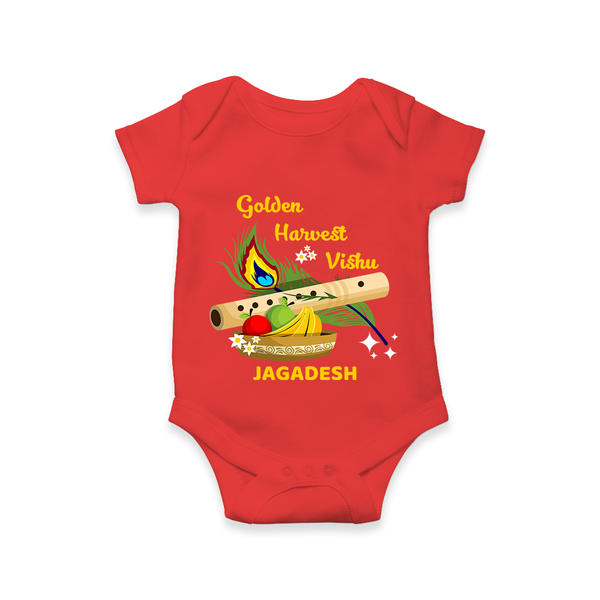 Golden Harvest Vishu Baby Romper – Krishna Flute & Festive Theme - RED - New Born (Chest 14")
