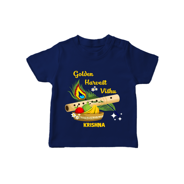 Golden Harvest Vishu Baby T-Shirt – Krishna Flute & Festive Theme - NAVY BLUE - 0-5 Months Old (Chest 17")