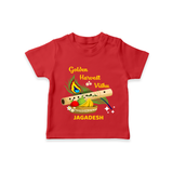 Golden Harvest Vishu Baby T-Shirt – Krishna Flute & Festive Theme - RED - 0-5 Months Old (Chest 17")