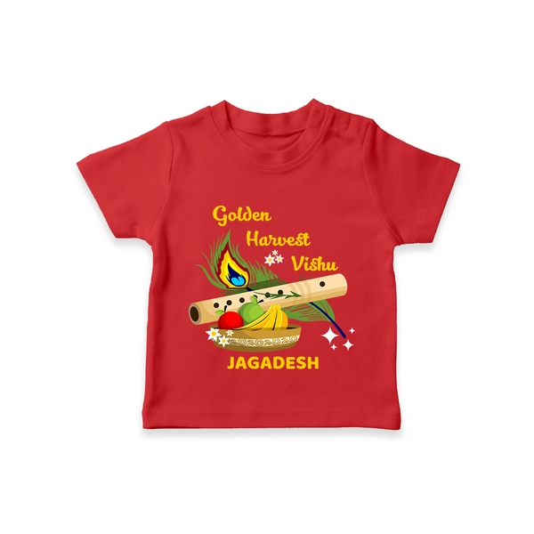 Golden Harvest Vishu Baby T-Shirt – Krishna Flute & Festive Theme - RED - 0-5 Months Old (Chest 17")