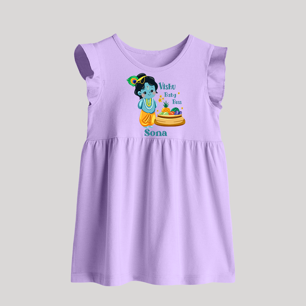 Vishu Baby Boss BABY FROCK – Cute Krishna Theme - LILAC - 0 - 3 Months Old (Chest 17")