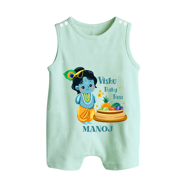 Vishu Baby Boss BUTTON ROMPER – Cute Krishna Theme - MINT GREEN - New Born (Chest 18")
