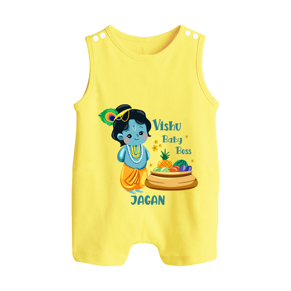 Vishu Baby Boss BUTTON ROMPER – Cute Krishna Theme - PASTEL YELLOW - New Born (Chest 18")