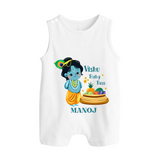 Vishu Baby Boss BUTTON ROMPER – Cute Krishna Theme - WHITE - New Born (Chest 18")