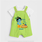 Vishu Baby Boss DUNGAREE – Cute Krishna Theme - GREEN - 0 - 5 Months Old (Chest 18")