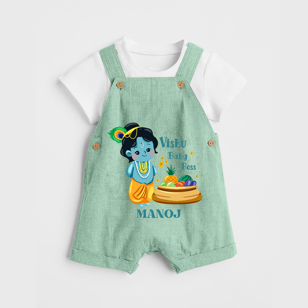 Vishu Baby Boss DUNGAREE – Cute Krishna Theme - MINT GREEN - 0 - 5 Months Old (Chest 18")