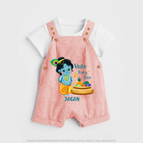 Vishu Baby Boss DUNGAREE – Cute Krishna Theme - PEACH - 0 - 5 Months Old (Chest 18")