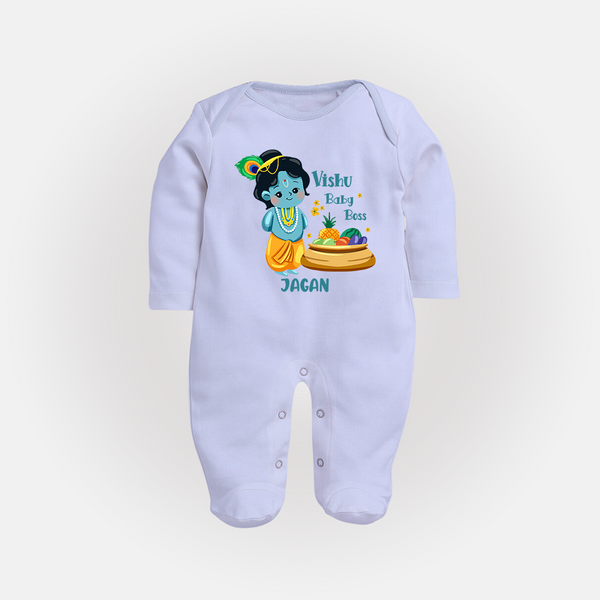 Vishu Baby Boss FULL BODY SUIT – Cute Krishna Theme - BABY BLUE - New Born (Chest 7.5")