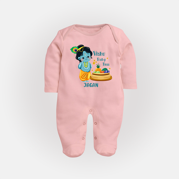 Vishu Baby Boss FULL BODY SUIT – Cute Krishna Theme - BABY PINK - New Born (Chest 7.5")