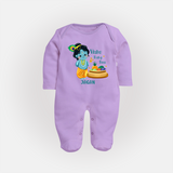 Vishu Baby Boss FULL BODY SUIT – Cute Krishna Theme - LILAC - New Born (Chest 7.5")