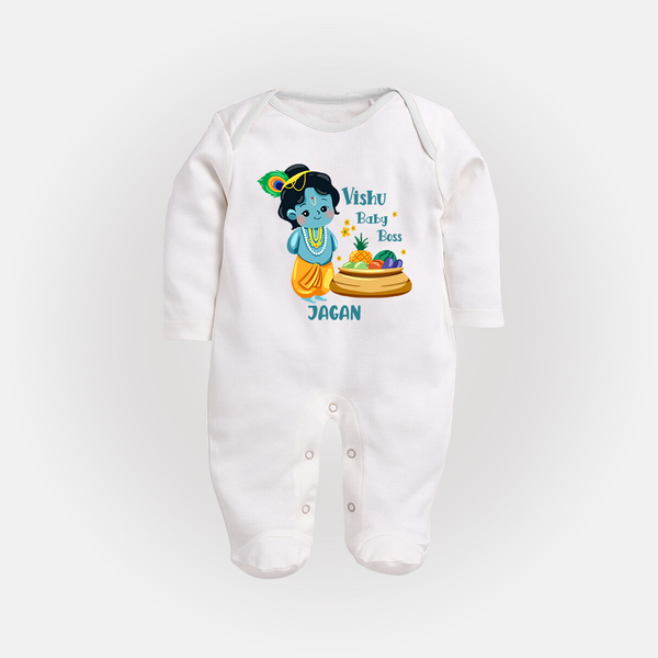 Vishu Baby Boss FULL BODY SUIT – Cute Krishna Theme - WHITE - New Born (Chest 7.5")