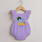 Vishu Baby Boss ROMPER FROCK – Cute Krishna Theme - LILAC - 0 - 3 Months Old (Chest 19")