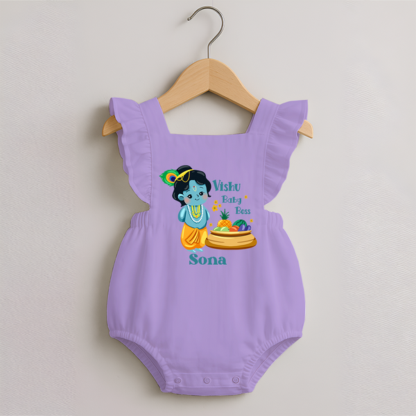 Vishu Baby Boss ROMPER FROCK – Cute Krishna Theme - LILAC - 0 - 3 Months Old (Chest 19")