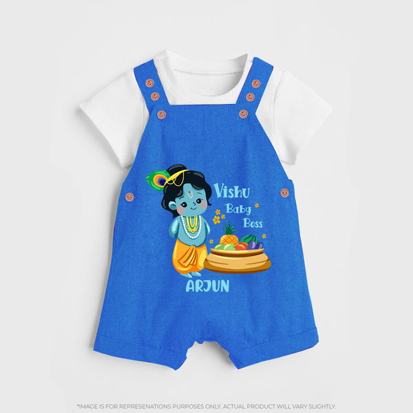 Vishu Baby Boss DUNGAREE – Cute Krishna Theme - COBALT BLUE - 0 - 5 Months Old (Chest 18")