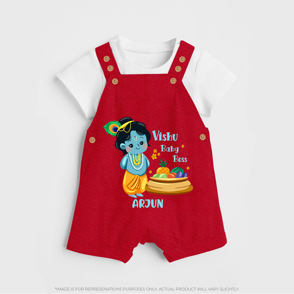 Vishu Baby Boss DUNGAREE – Cute Krishna Theme - RED - 0 - 5 Months Old (Chest 18")