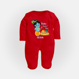 Vishu Baby Boss FULL BODY SUIT – Cute Krishna Theme - RED - New Born (Chest 7.5")