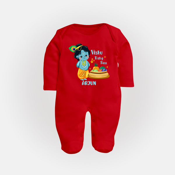 Vishu Baby Boss FULL BODY SUIT – Cute Krishna Theme - RED - New Born (Chest 7.5")