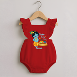 Vishu Baby Boss ROMPER FROCK – Cute Krishna Theme - RED - 0 - 3 Months Old (Chest 19")
