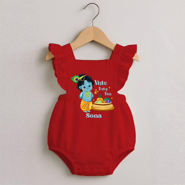 Vishu Baby Boss ROMPER FROCK – Cute Krishna Theme - RED - 0 - 3 Months Old (Chest 19")