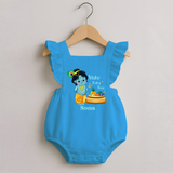 Vishu Baby Boss ROMPER FROCK – Cute Krishna Theme - SKY BLUE - 0 - 3 Months Old (Chest 19")