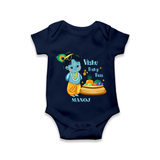 Vishu Baby Boss Romper – Cute Krishna Theme - NAVY BLUE - New Born (Chest 14")