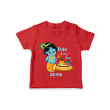 Vishu Baby Boss T-Shirt – Cute Krishna Theme - RED - 0-5 Months Old (Chest 17")