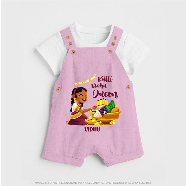 Kutti Vishu Queen Baby DUNGAREE – Girl Festive Theme - BABY PINK - 0 - 5 Months Old (Chest 18")