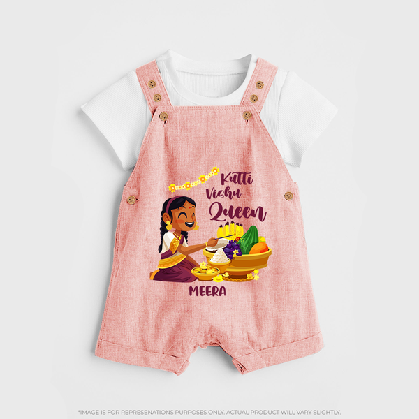 Kutti Vishu Queen Baby DUNGAREE – Girl Festive Theme - PEACH - 0 - 5 Months Old (Chest 18")