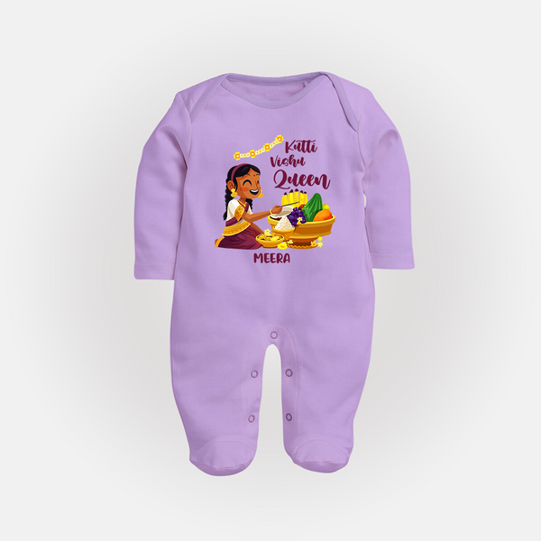 Kutti Vishu Queen Baby FULL BODY SUIT – Girl Festive Theme - LILAC - New Born (Chest 7.5")