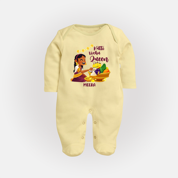 Kutti Vishu Queen Baby FULL BODY SUIT – Girl Festive Theme - PASTEL YELLOW - New Born (Chest 7.5")
