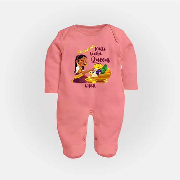 Kutti Vishu Queen Baby FULL BODY SUIT – Girl Festive Theme - PEACH - New Born (Chest 7.5")