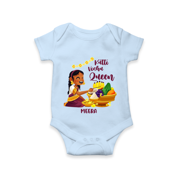 Kutti Vishu Queen Baby Romper – Girl Festive Theme - BABY BLUE - New Born (Chest 14")