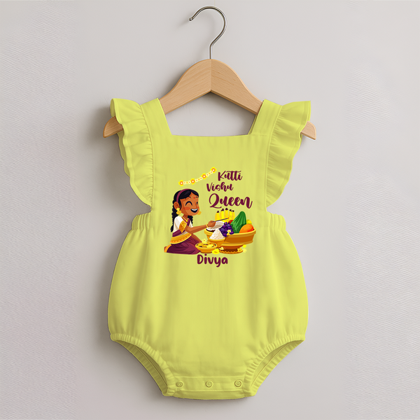 Kutti Vishu Queen Baby ROMPER FROCK – Girl Festive Theme - PASTEL YELLOW - 0 - 3 Months Old (Chest 19")