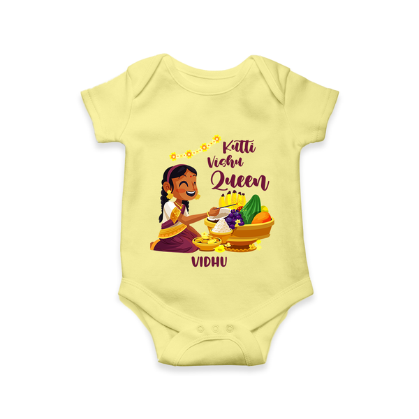 Kutti Vishu Queen Baby Romper – Girl Festive Theme - PASTEL YELLOW - New Born (Chest 14")