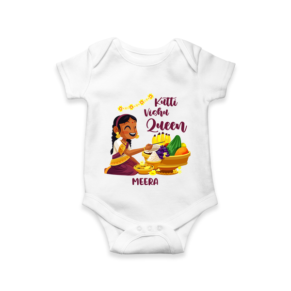 Kutti Vishu Queen Baby Romper – Girl Festive Theme - WHITE - New Born (Chest 14")