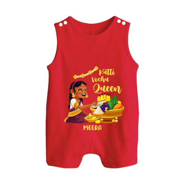 Kutti Vishu Queen Baby BUTTON ROMPER – Girl Festive Theme - RED - New Born (Chest 18")