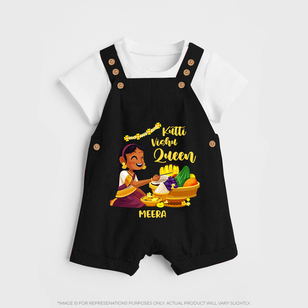 Kutti Vishu Queen Baby DUNGAREE – Girl Festive Theme - BLACK - 0 - 5 Months Old (Chest 18")