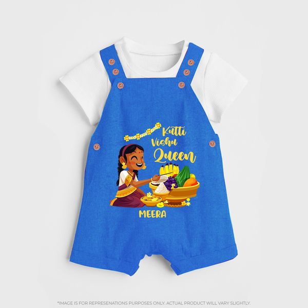 Kutti Vishu Queen Baby DUNGAREE – Girl Festive Theme - COBALT BLUE - 0 - 5 Months Old (Chest 18")