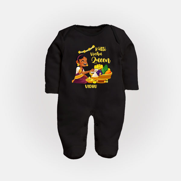 Kutti Vishu Queen Baby FULL BODY SUIT – Girl Festive Theme - BLACK - New Born (Chest 7.5")