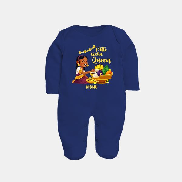 Kutti Vishu Queen Baby FULL BODY SUIT – Girl Festive Theme - NAVY BLUE - New Born (Chest 7.5")