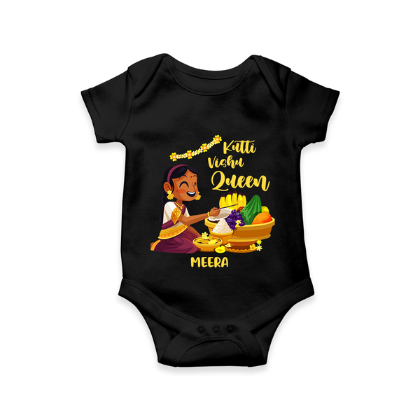 Kutti Vishu Queen Baby Romper – Girl Festive Theme - BLACK - New Born (Chest 14")