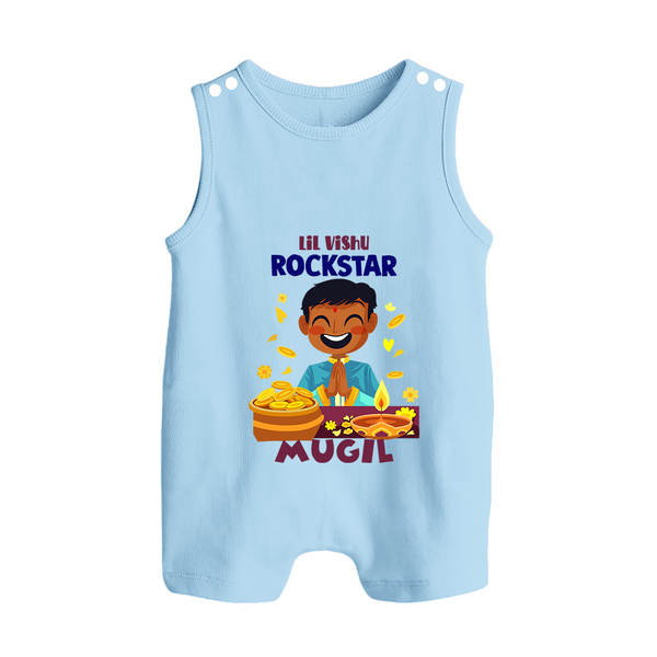 Lil Vishu Rockstar Baby BUTTON ROMPER – Cute Festive Kids Wear for Vishu Celebration - BABY BLUE - New Born (Chest 18")