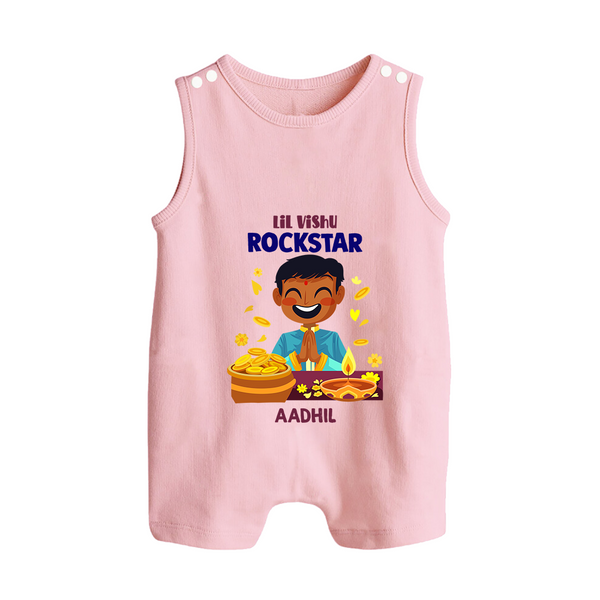 Lil Vishu Rockstar Baby BUTTON ROMPER – Cute Festive Kids Wear for Vishu Celebration - BABY PINK - New Born (Chest 18")