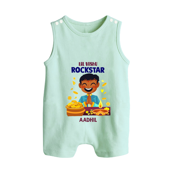 Lil Vishu Rockstar Baby BUTTON ROMPER – Cute Festive Kids Wear for Vishu Celebration - MINT GREEN - New Born (Chest 18")