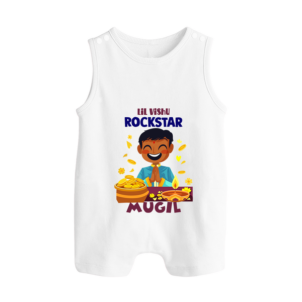 Lil Vishu Rockstar Baby BUTTON ROMPER – Cute Festive Kids Wear for Vishu Celebration - WHITE - New Born (Chest 18")