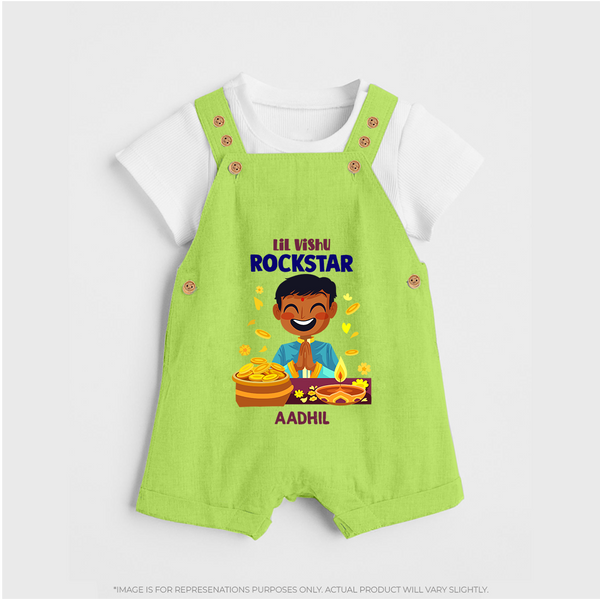 Lil Vishu Rockstar Baby DUNGAREE – Cute Festive Kids Wear for Vishu Celebration - GREEN - 0 - 5 Months Old (Chest 18")