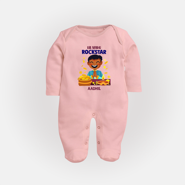 Lil Vishu Rockstar Baby FULL BODY SUIT – Cute Festive Kids Wear for Vishu Celebration - BABY PINK - New Born (Chest 7.5")