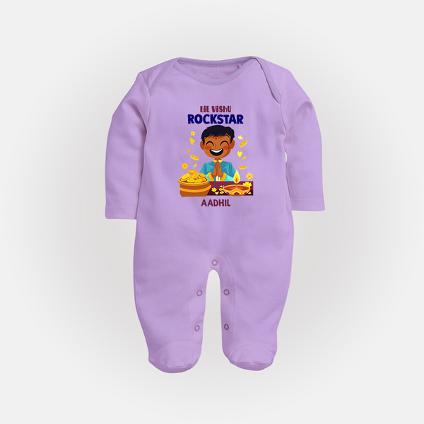 Lil Vishu Rockstar Baby FULL BODY SUIT – Cute Festive Kids Wear for Vishu Celebration - LILAC - New Born (Chest 7.5")