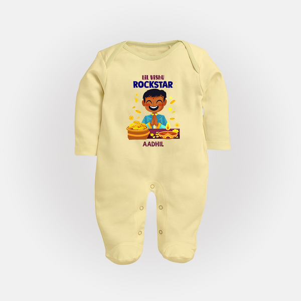 Lil Vishu Rockstar Baby FULL BODY SUIT – Cute Festive Kids Wear for Vishu Celebration - PASTEL YELLOW - New Born (Chest 7.5")