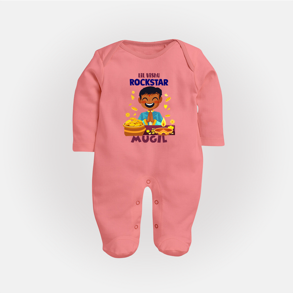 Lil Vishu Rockstar Baby FULL BODY SUIT – Cute Festive Kids Wear for Vishu Celebration - PEACH - New Born (Chest 7.5")